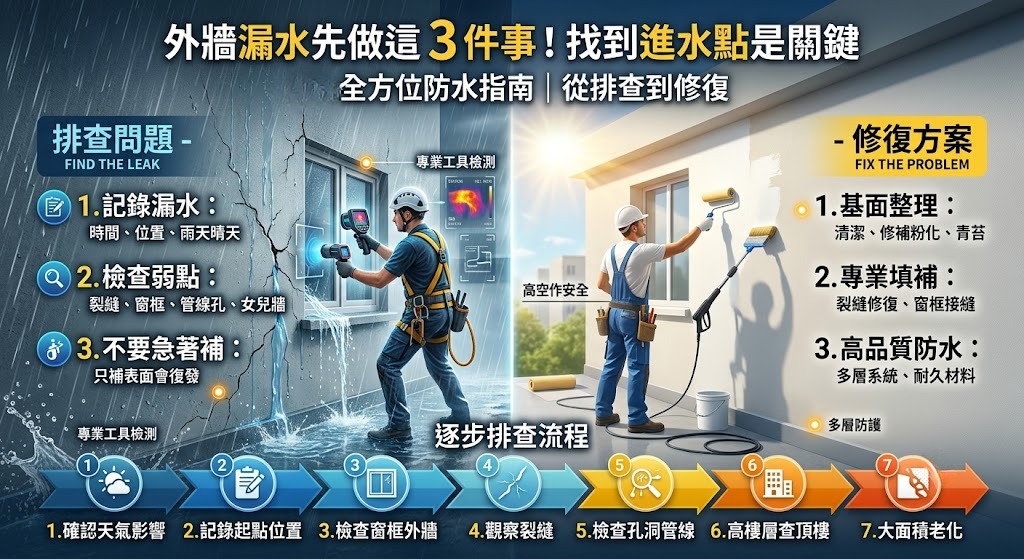 外牆防水怎麼做?漏水原因、排查流程、修復方式與施工注意事項一次看