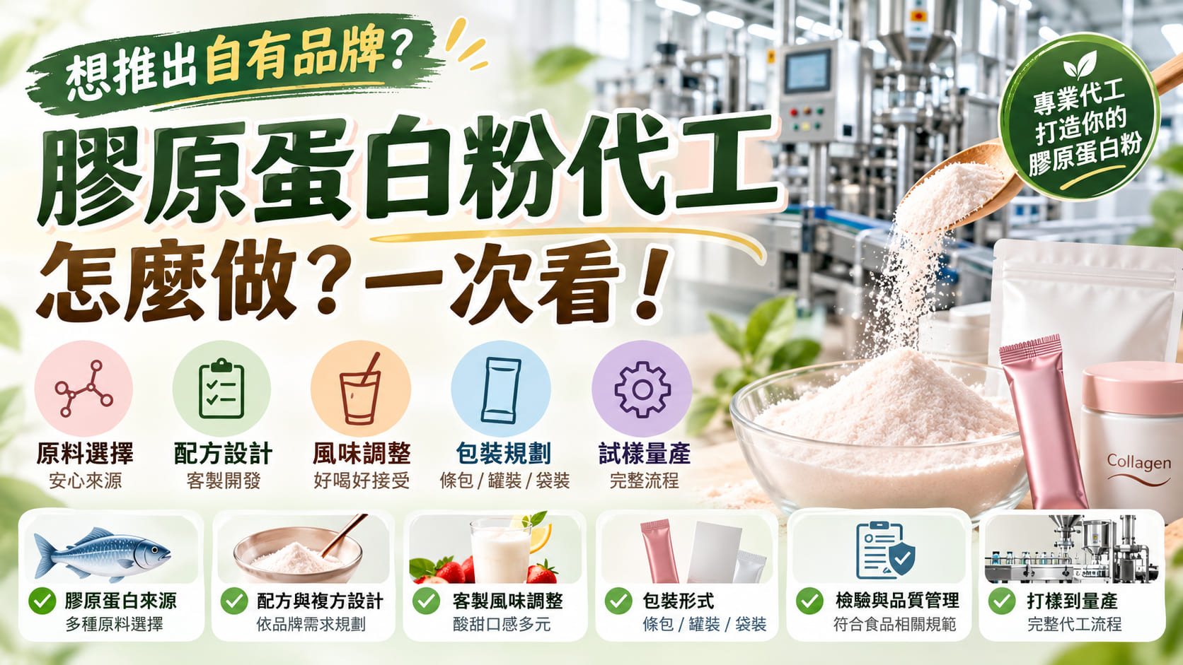 膠原蛋白粉代工怎麼找?配方、原料、包裝與量產流程一次看