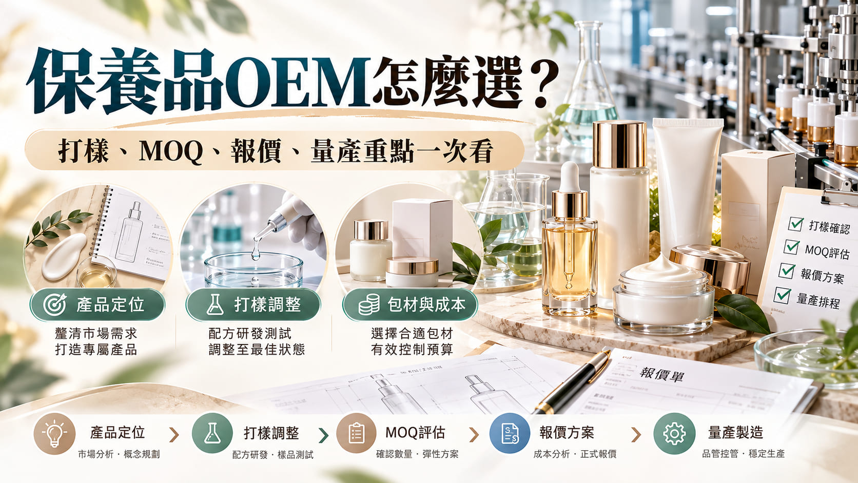 保養品OEM卡關怎麼辦?從打樣、MOQ、報價到量產的8步驟排查重點