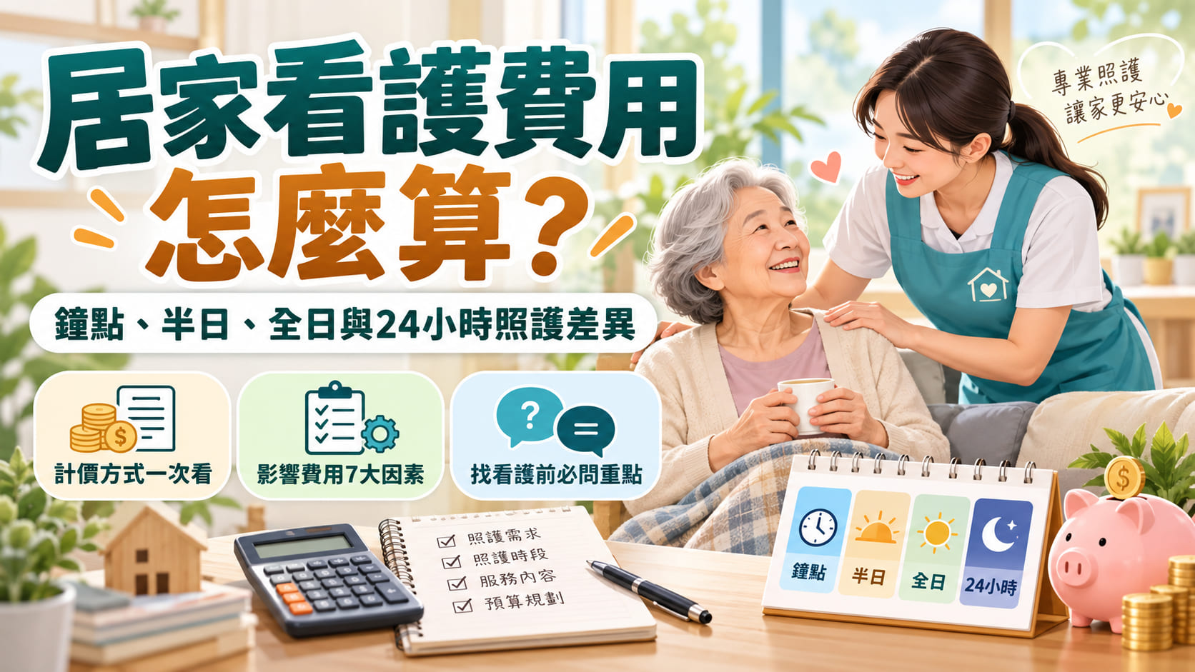 居家看護費用怎麼算?鐘點、半日、全日與24小時照護差異